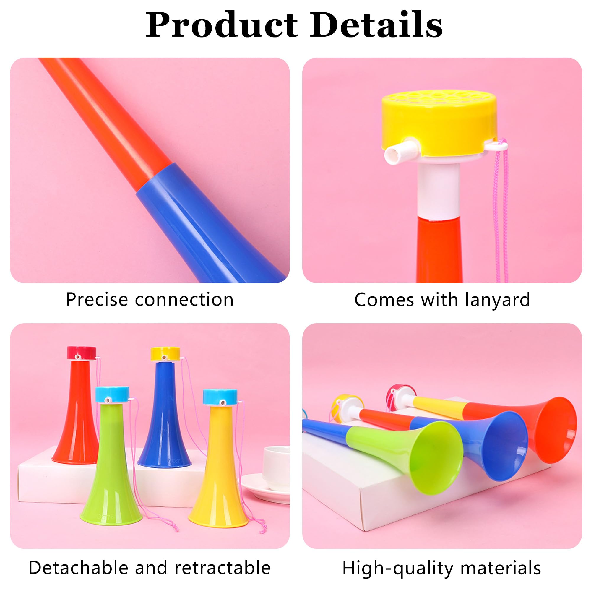 Niuhong Vuvuzela Loud Football Fanfare Very Loud Cheerleading Trumpet Noisemaker Horn Plastic Trumpets Play Fan Item Fan Spectator Football Game Stadium Trumpet (B) Pack of 4 - Image 3