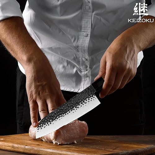 Miniatura 5 de Gyuto Santoku - Cuchillo japonés de chef de 7 pulgadas, ultra afilado, 3 capas, 9CR18MOV, cuchillos de cocina de acero de alto carbono, cuchillo