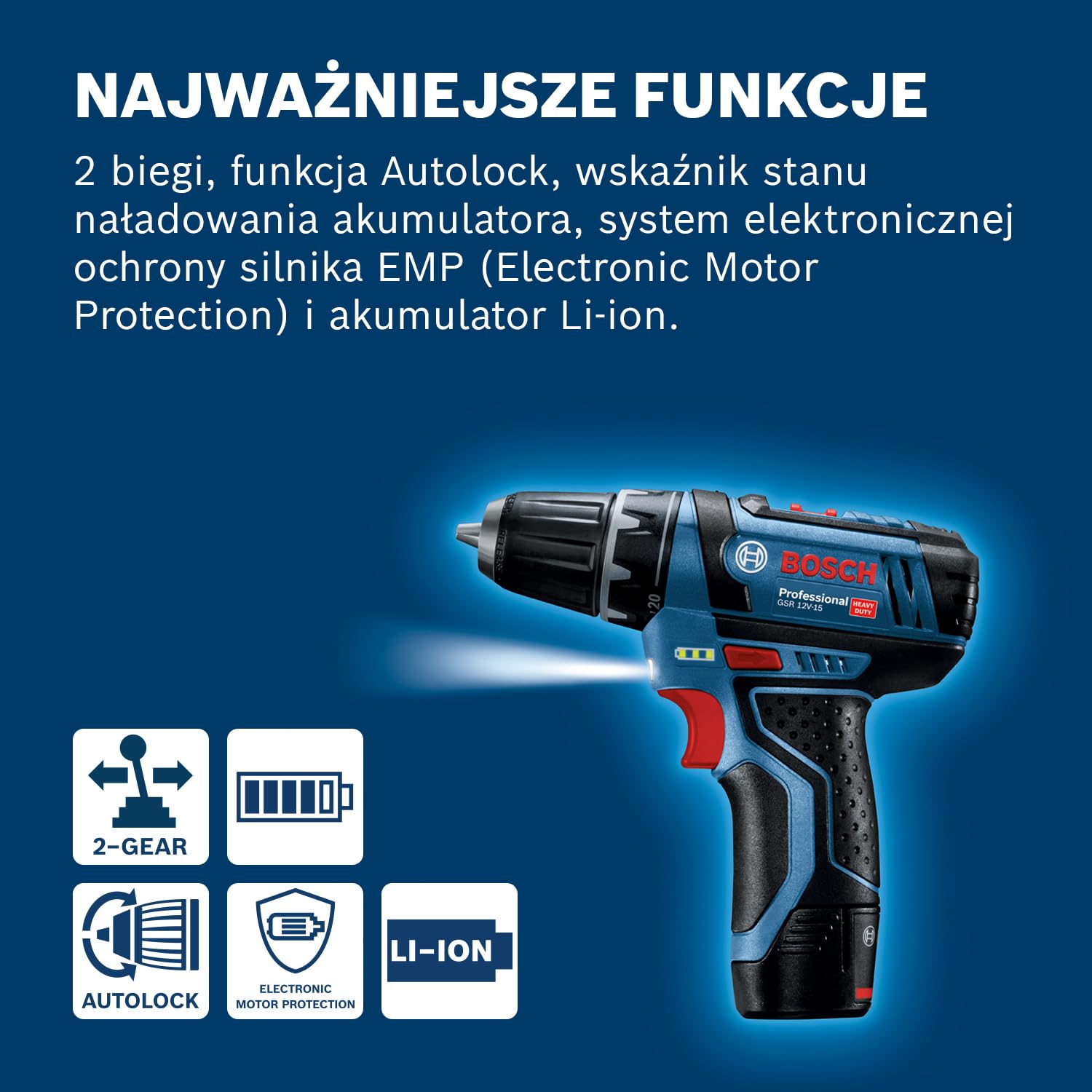 Bosch Professional Gsr 12V-15 Wiertarko-Wkrętarka, Czarny/Niebieski, 10 mm