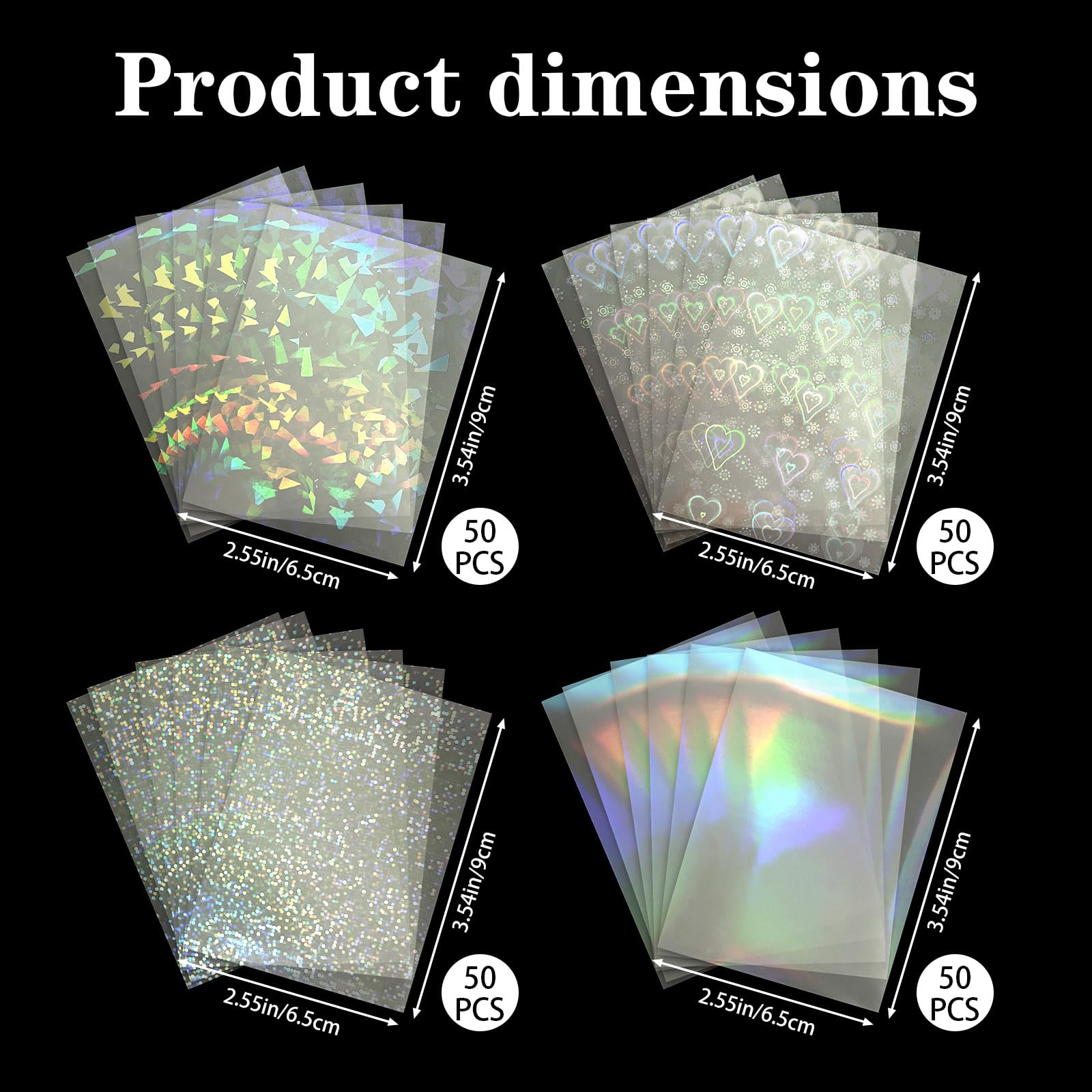 Fatiya 200 Pieces Laser Flashing Photo Card Sleeves, Heart-Shape Rainbow Star Gemstone Transparent Trading Card Sleeves - Image 2