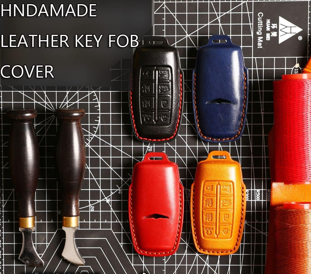 HIBEYO Smart 6 Button Leather Key Fob Case Cover Compatible with Hyundai Genesis GV80 G80 G70 GV70 2021 2022 Car Accessories with Keychains for Men Key Fob Replacement-Black