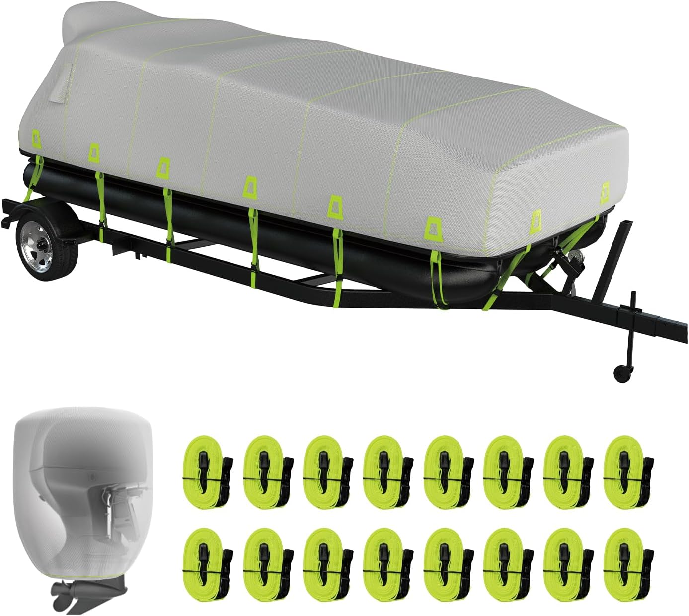 YSPACE Pontoon Boat Cover 21-24 ft, 1200D Waterproof Marine Grade Cover with 14 Straps, UV Resistant, Fade-Resistant Fabric, Windproof, Reflective Strips, Wider Side Panels, Fits Up to 104" Beam