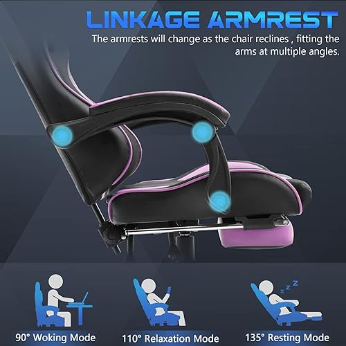 Miniatura 3 de Huracan Silla de computadora para juegos con reposapiés y soporte lumbar, sillas de videojuegos ajustables para adultos, silla de escritorio