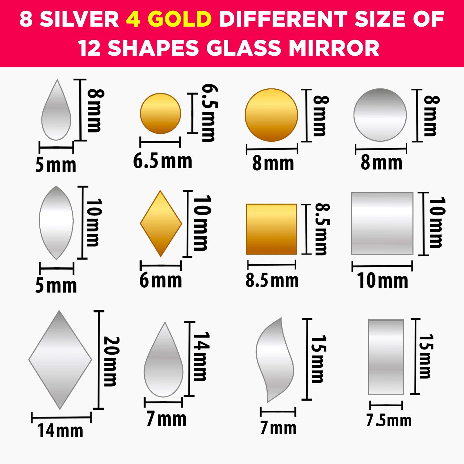 Goelite Mirror for Craft Work (12 Different Shapes, 1900 Total Pieces) Lippan Art Materials Kit Small Decorative Mirrors DIY Best Kit for Art and Craft (Pack of 1900 Mirrors (12 Shapes)) 1