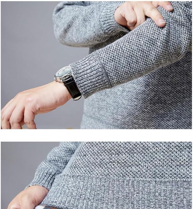 Men's Stand Up Collar Half Zipper Knitted Sweater Top Thick Striped Pullover Sweaters