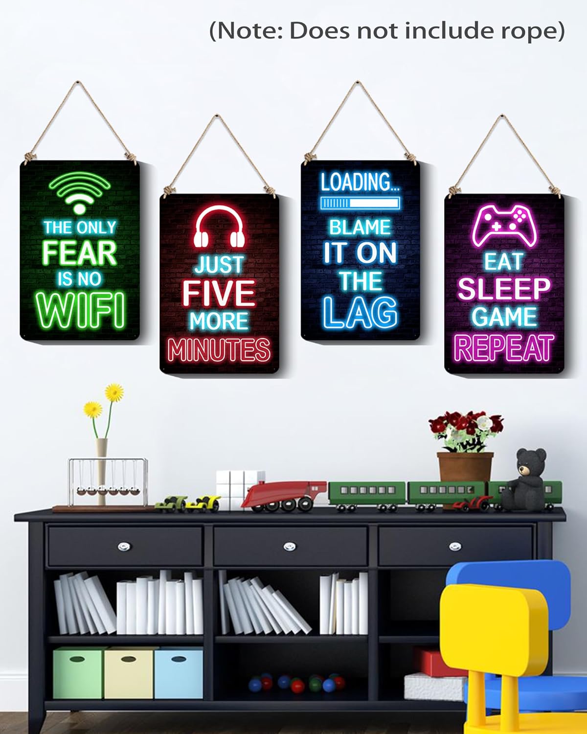 Drsoum Video Gamer Room Decor for Boys Gaming Wall Decor Neon Gaming Room Metal Sign 12 x 8 Inch Set of 4 - Gamer Wall Decor Teenage Boy Room Decor - Image 3