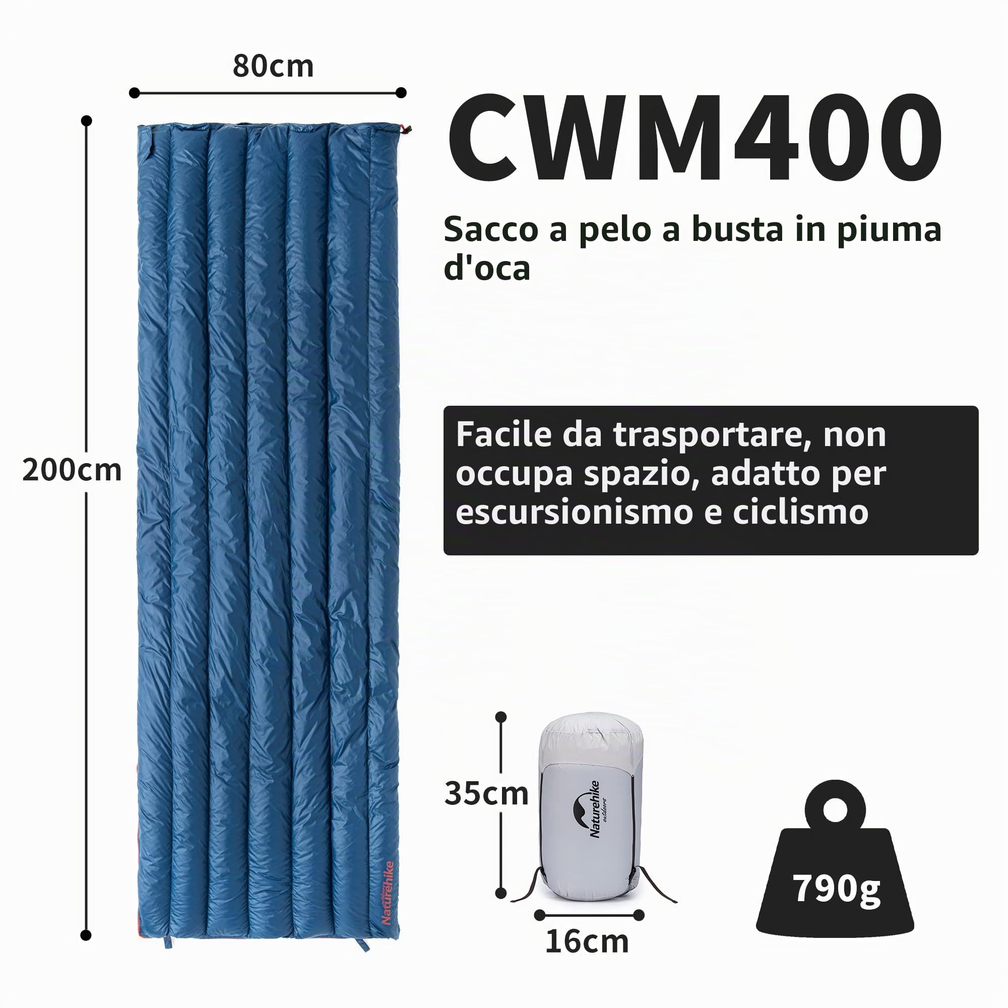 Naturehike Sacco a pelo in piuma ultraleggero – Compatto e portatile, modello a coperta (650 FP) – Sacco a pelo invernale 4 stagioni con ingombro ridotto, ideale per campeggio ed escursionismo