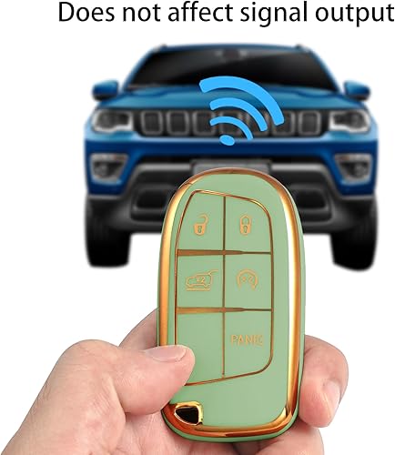 Miniatura 10 de Yonmcfn Funda para llavero Jeep con llavero de metal, carcasa de llave dorada de TPU suave de 5 botones, compatible con llave de automóvil Grand