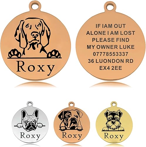 Miniatura 9 de Etiquetas para perro grabadas para mascotas, etiqueta de perro personalizada, etiquetas de identificación de perro de acero inoxidable