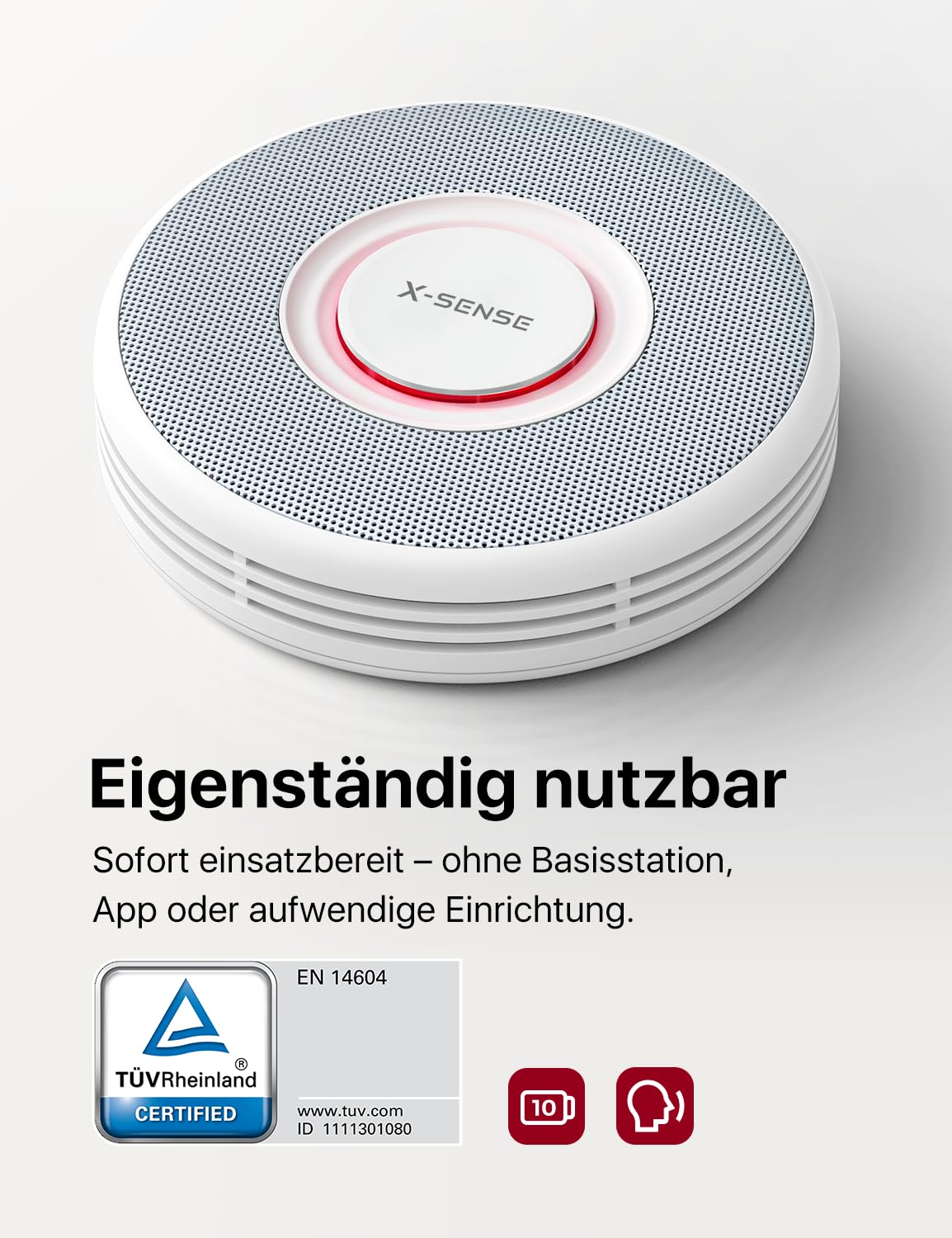 X-Sense Standalone Rauchmelder mit Sprachalarm, XS0B-SN, 6 Stück | Deutsche Sprachansagen mit 17 Standorten; ohne App und SBS50; kein Blinklicht im Standby; große Testtaste