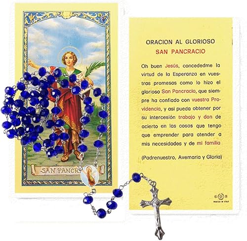Miniatura 2 de San Pancracio San Pancracio Patrono para obtener empleo Cristal de Cuarzo Azul Rondelle facetado 0.315 in Rosario con Medalla plateada Centro de