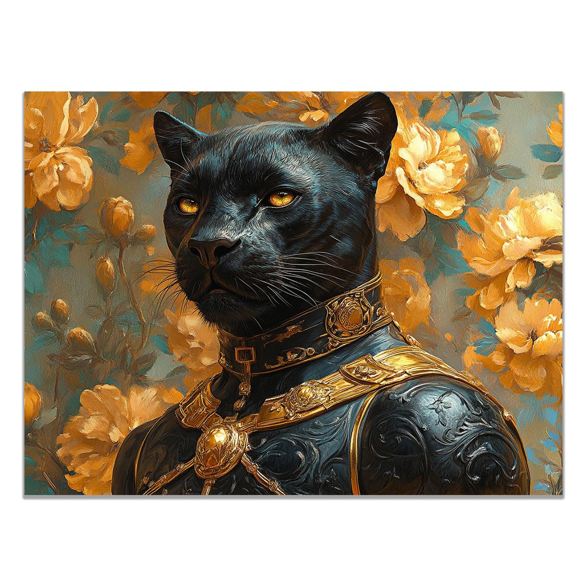 TZKRWRH Leopard Canvas Print Animals Preppy Poster Panther Golden Flowers Cheetah Modern Maximalist Boho Wall Art Panther Painting Vintage Canvas Office(Gold 89)-80x120cm Unframed