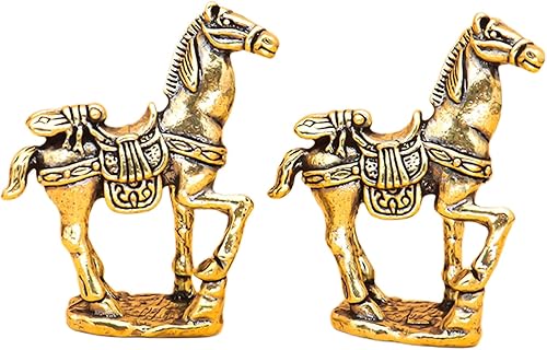 Miniatura 1 de Paquete de 2 pequeñas figuras de caballo de latón, hechas a mano, para decoración de oficina en casa, decoración de mesa, escultura de adorno para