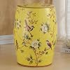 Decorative Ceramic Garden Stool - Outdoor Drum Ceramic Side Table, Flower Bird and Butterfly Style Indoor Plant Holder for Living Room, Patio, Balcony,Bird and flower A-Yellow