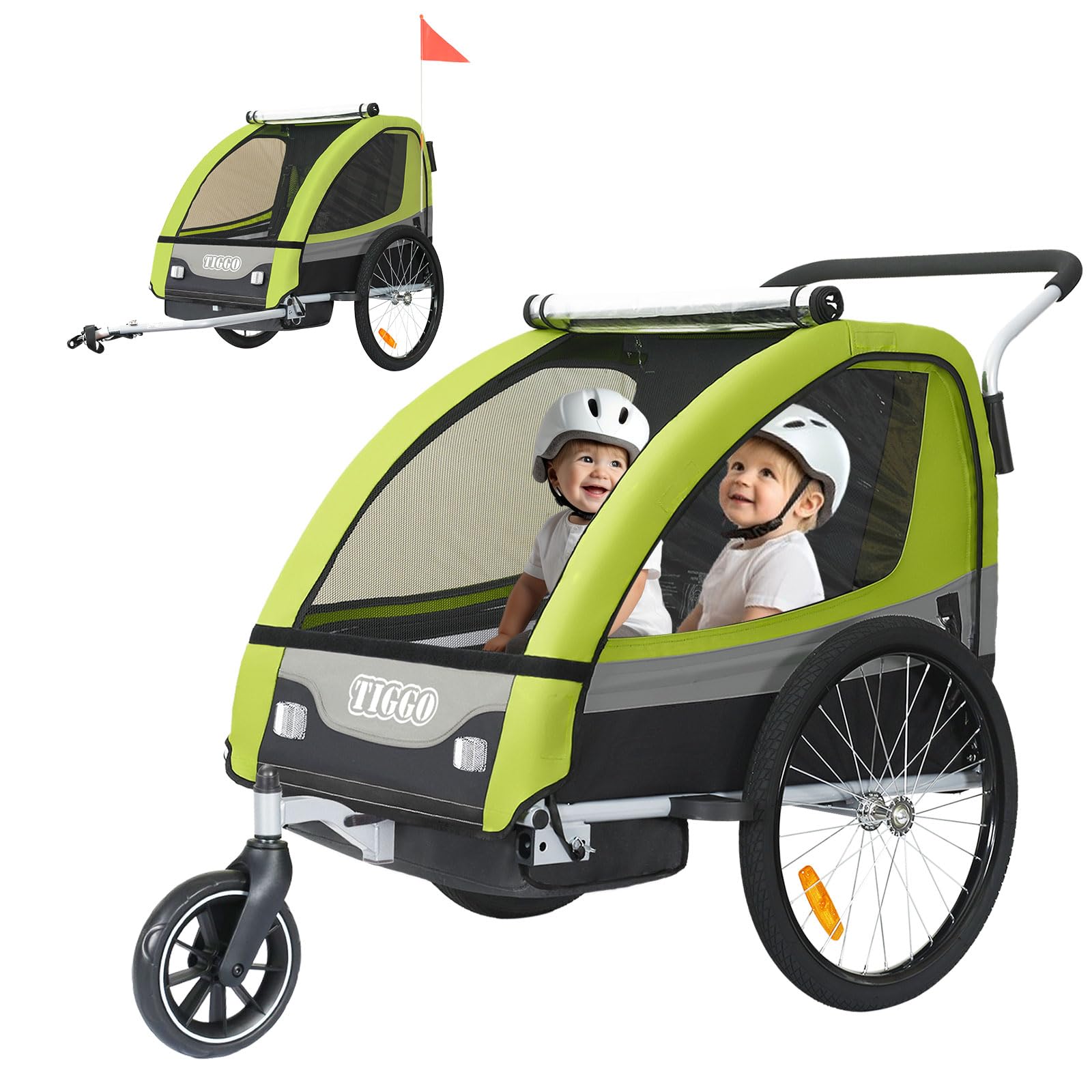 Tiggo T2 Remorque Enfants Vélo 2 en 1 Poussette Jogger Buggy 360° Roue Avant
