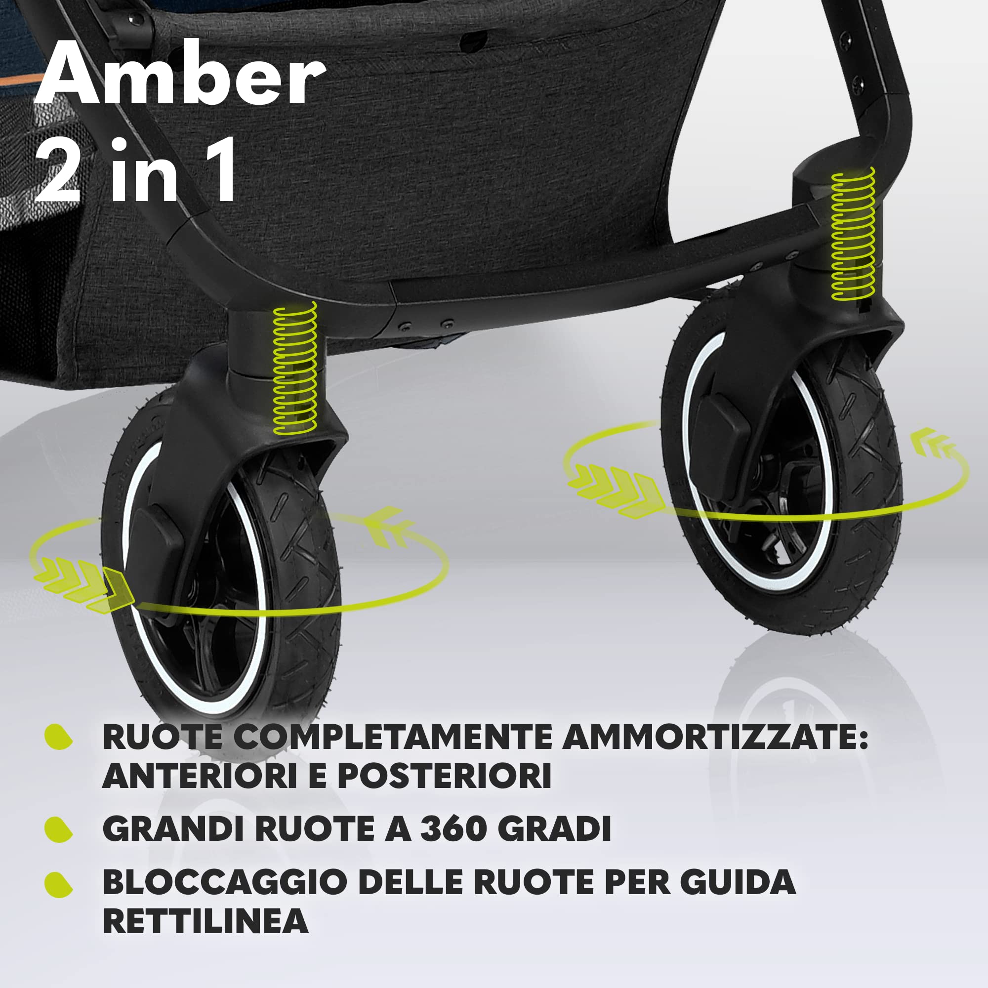 LIONELO Amber Passeggino 2 in 1 Set con Navicella da 0 a 48 Mesi / 22 kg | Passeggino Per bambini Fino a 22 kg, Seduta a Secchiello, Regolabile, Pieghevole e Leggero, Grandi Ruote e Cappottina XXL