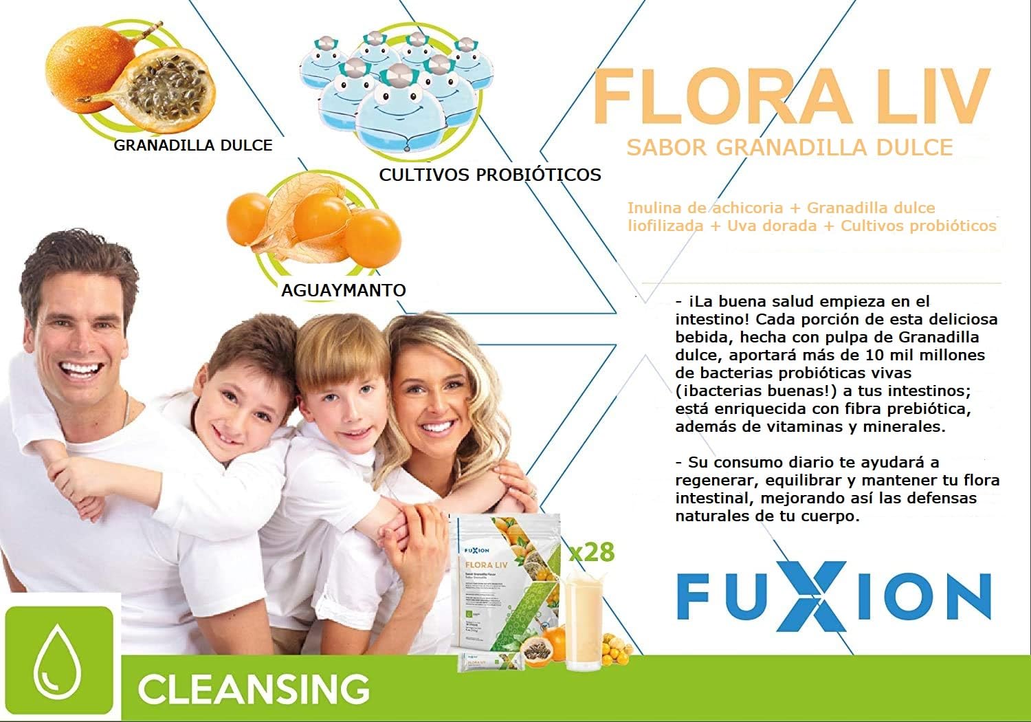 Flora LIV té frutal en polvo, sabor granadilla dulce para restablecer el equilibrio de la flora intestinal protege con good floraintestinal (Pack 07, Grandilla)