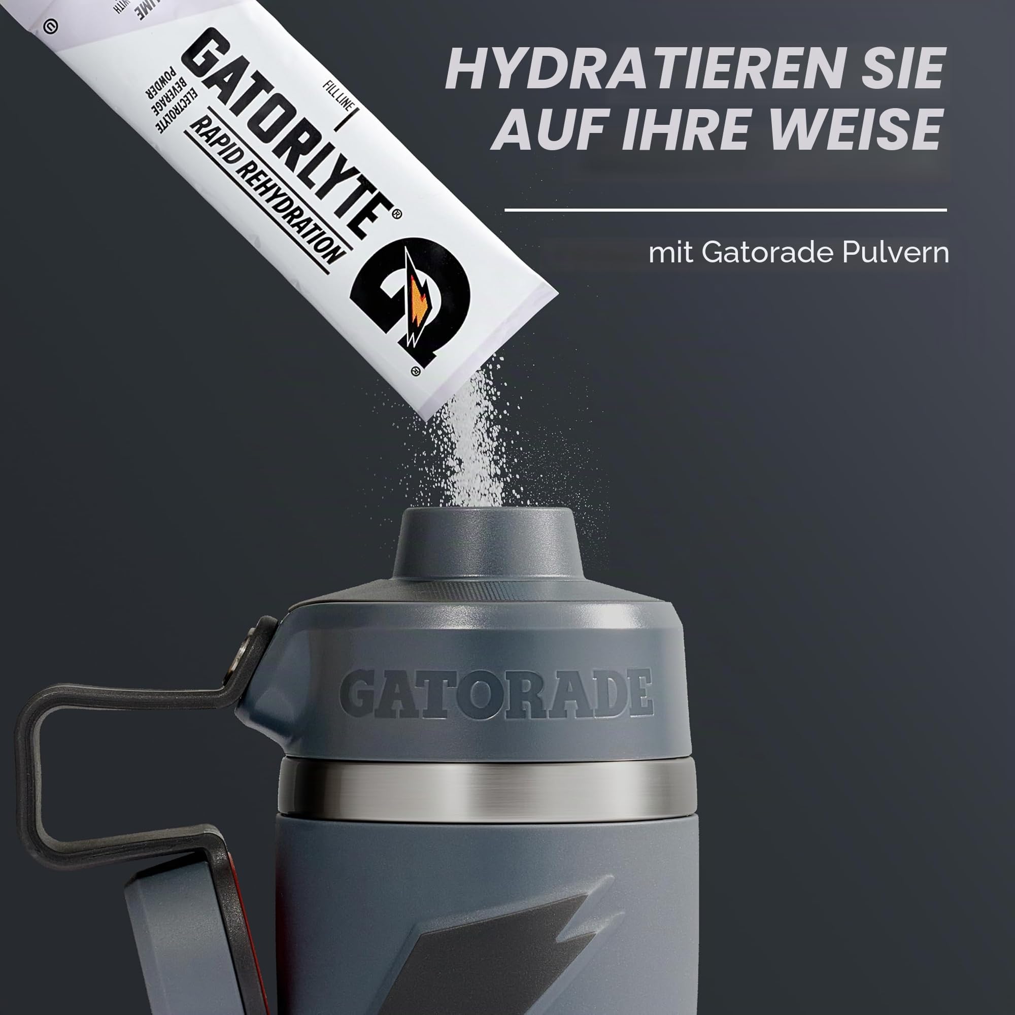 Gatorade 'Overtime' Edelstahl-Wasserflasche, Drehverschluss, 625 ml, Grau