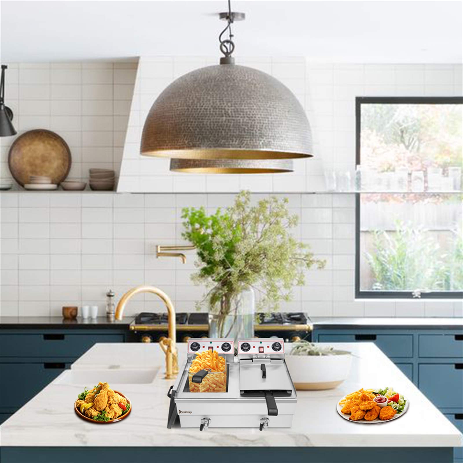 Commercial Fryer, with Basket and Lid+Temperature Control, 24.9QT/ 23.6L Stainless Steel Faucet Deep Fryer Large Capacity Electric 110V ((26.4x22x16.5)