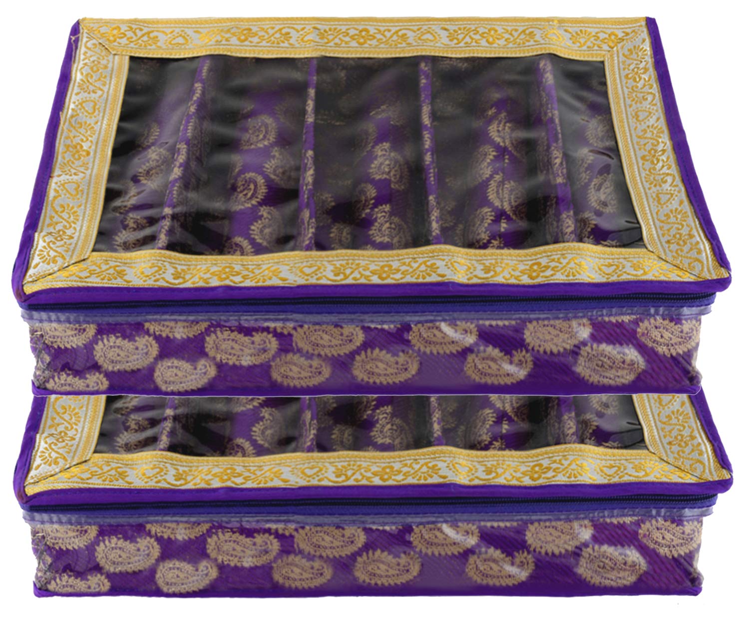 Kuber Industries Carry Design Brocade Hardboard 2 Pieces Five Rod Bangle Box (Purple) -CTKTC038779