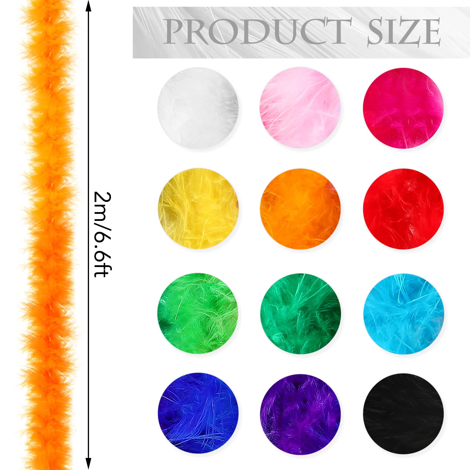 Juinte Colorful Feather Boas - 12 Pcs Rainbow & Purple Marabou Feather Boas, 6.6 ft (Bright Color)