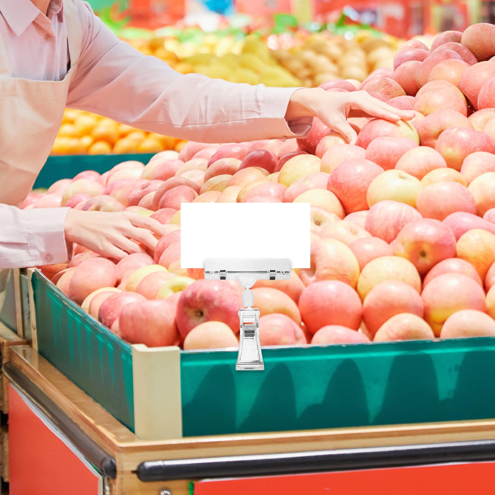 WOONEKY 24 Pezzi Porta Prezzi con Clip Girevole Trasparente Supporto Plastica Regolabile per Cartellini Prezzo Supermercati Espositori Abbigliamento e Display Promozionali
