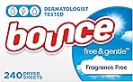 Bounce Free & Gentle Dryer Sheets, Unscented, 240 Count, Hypoallergenic and Dermatologist Tested
