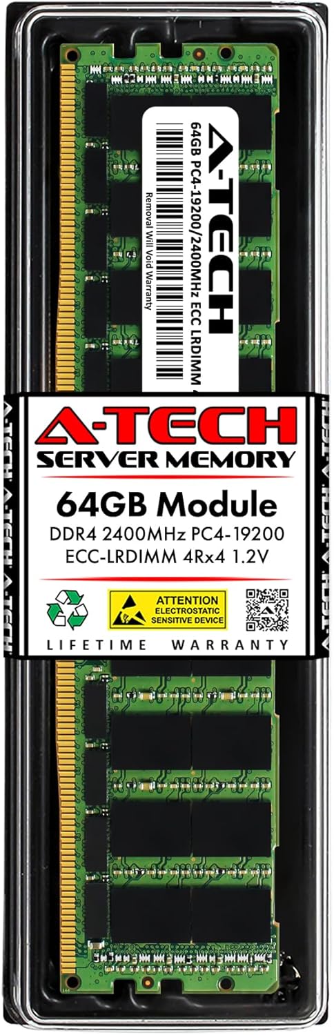 A-Tech 64GB RAM for ASUS RS400-E8, RS500-E8, RS520-E8, RS540-E8, RS720-E8, RS720Q-E8 Rack Server | DDR4 2400MHz PC4-19200 ECC LRDIMM 4Rx4 1.2V 288-Pin Load Reduced DIMM Memory Upgrade
