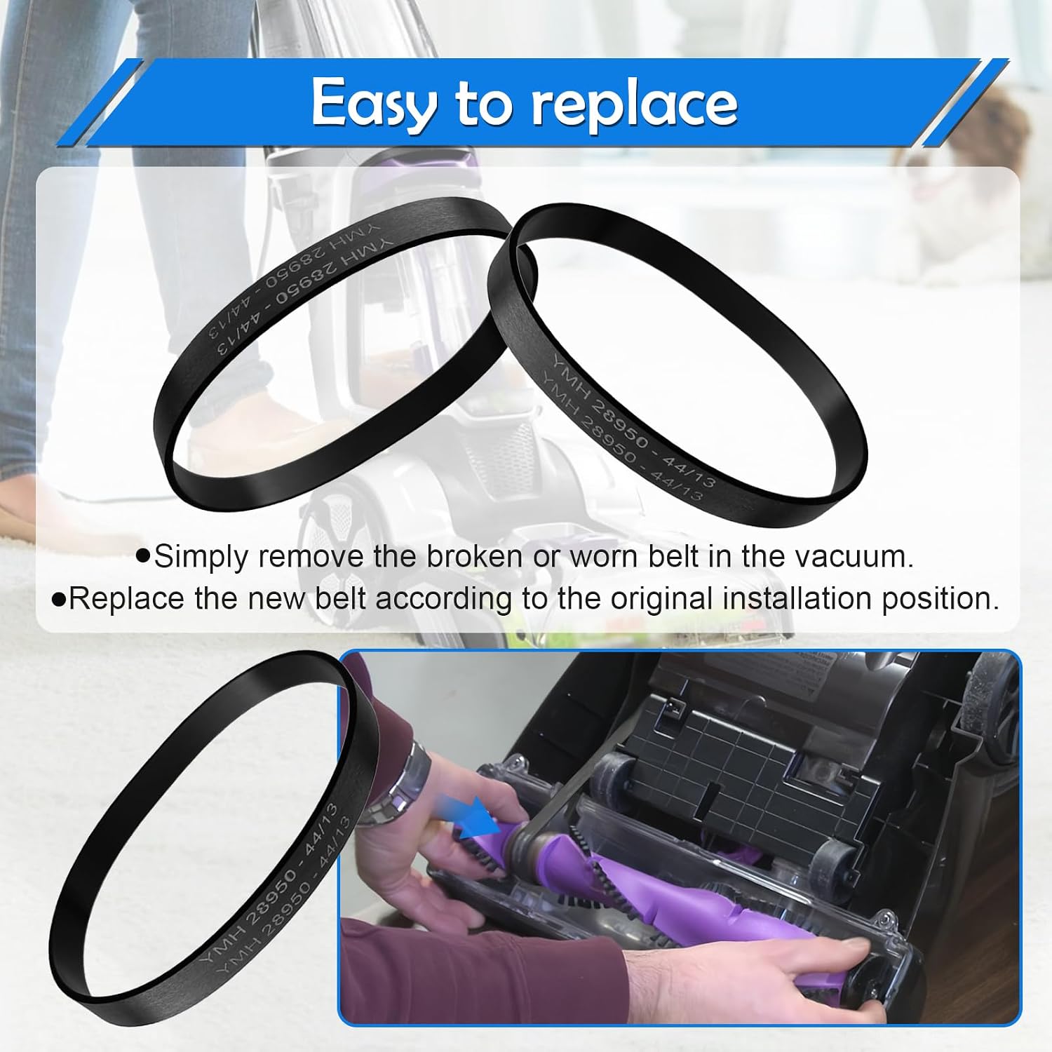 4 Pack Replacement Belts Vacuum Belts Compatible with Bissell Aeroswift, PowerSwift, Powertrak Compact Vacuum Cleaner Models 1808, 18082, 25982, 2598, 2613, 2612, 1009, Replace Part 1600319, YMH28950