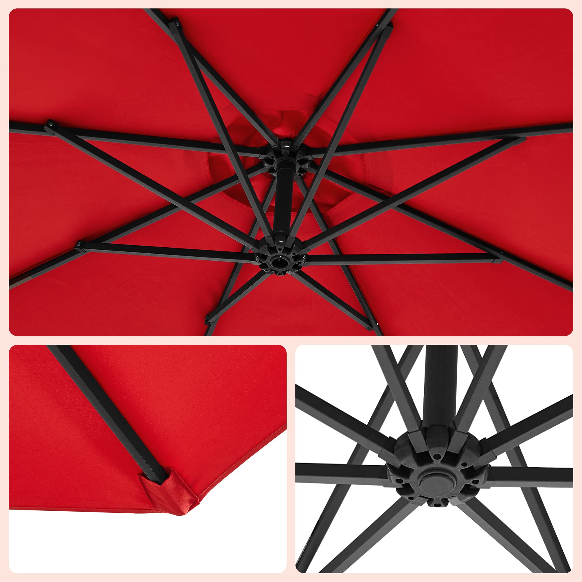 Songmics Sonnenschirm, Ampelschirm 300 Cm, Mit Ständer, Sonnenschutz Balkon, Balkonschirm, Uv-Schutz Upf 50 und mehr, Mit Kurbel Zum Öffnen Und Schließen, Für Terrasse, Garten, Rot Gpu016R01