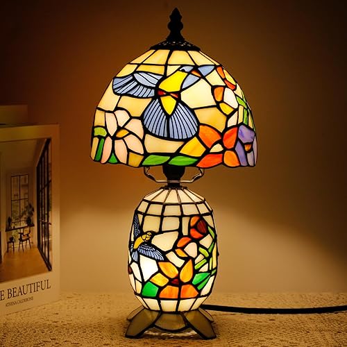 Miniatura 5 de Lámpara pequeña Tiffany de cristal manchado, mini jarrón para madre e hija, luz de acento de escritorio para dormitorio, mesita de noche, lectura,