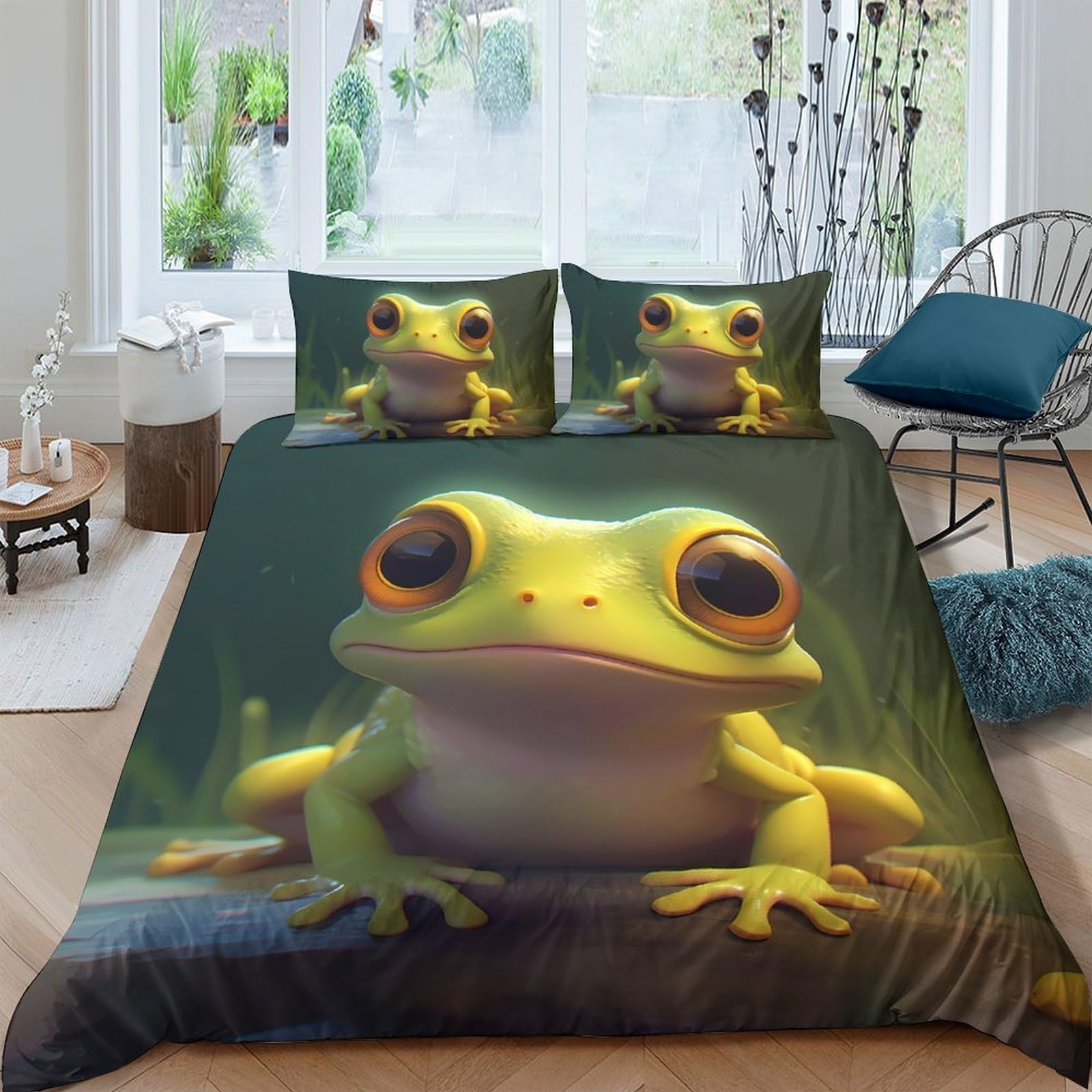Ctjqhvkz Style-10 3D Printed Green Frog Fitted Sheet Microfiber Soft Anti-Slip Yellow Eyes Bed Cover For Bedroom Guestroom Dorm Decor Single（135X200cm）