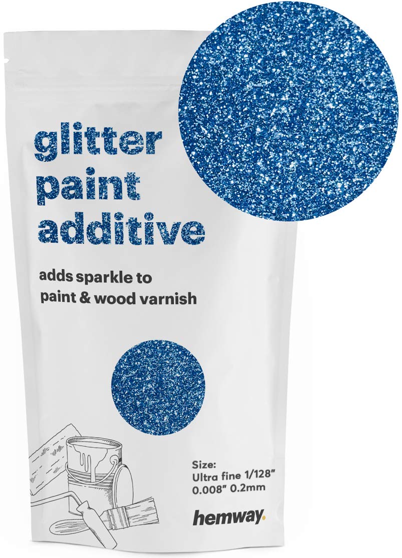 Hemway Glitter Paint Additive Crystals for Acrylic Emulsion Paint, Interior & Exterior Walls, Wood, Varnish, Matt, Gloss, Furniture 100g / 3.5oz - Ultrafine (1/128" 0.008" 0.2mm) - Azure Blue