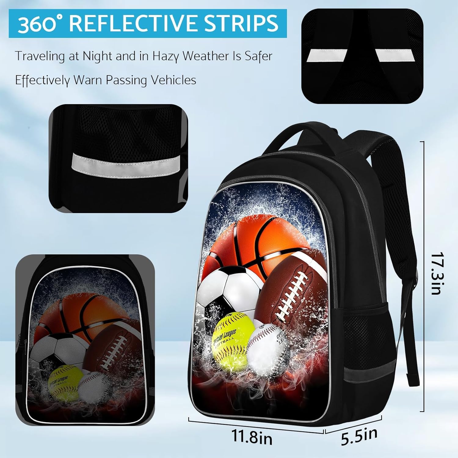 School Backpack for Boys - Sports Boys Backpack for Kids Children Teens Elementary Middle School - Students Bag for Ages 6-18,17″Bookbag Multifunctional Large Capacity - Image 3