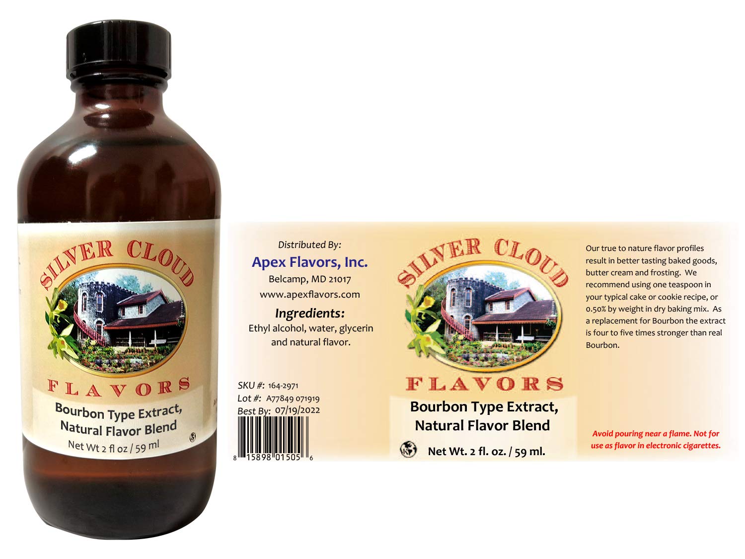 Bourbon Type Extract, Natural Flavor Blend - 2 fl. oz. glass bottle