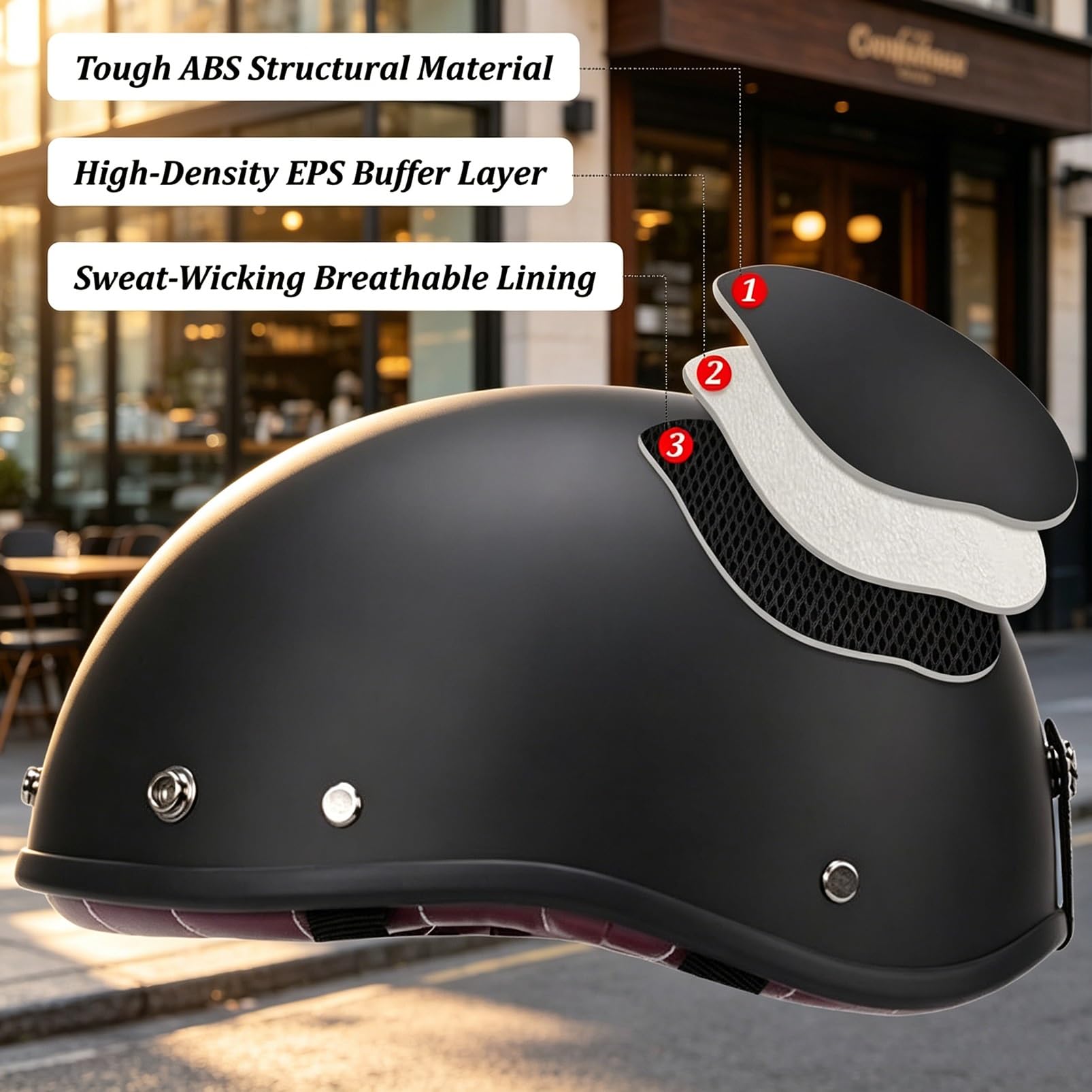 Kask Motocyklowy Typu Orzeszek Retro, Klasyczny Urban Jet z Goglami i Maską Czaszką, ECE 22.06, Skorupa Anti-Mushroom do Cruiser Bobber Chopper