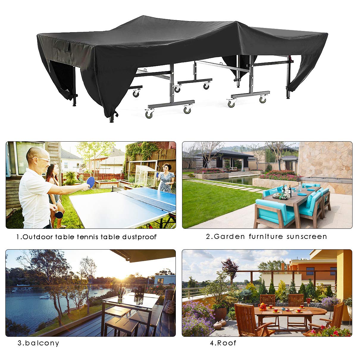 SOONHUA Cubierta de Mesa de Tenis de Mesa Impermeable Oxford 280x153x73cm Negro