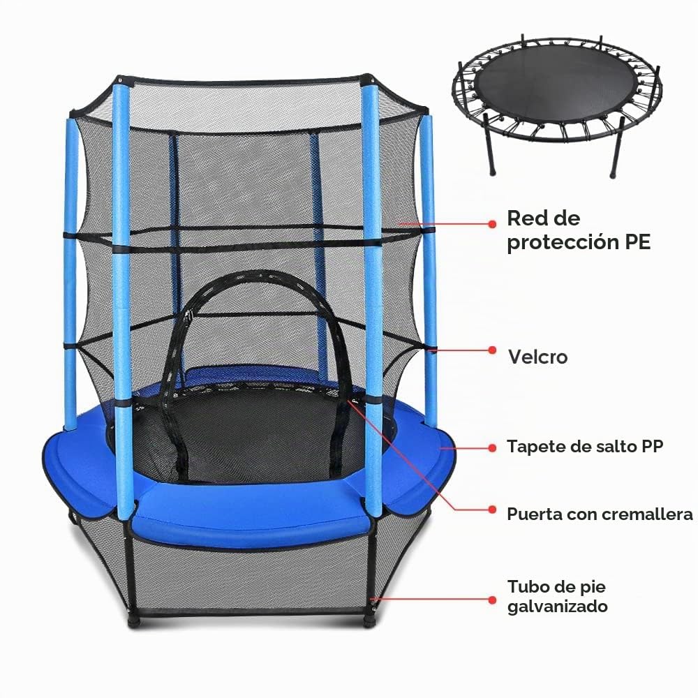Cama Elastica Niños Ø 140 cm, Trampolín para niños con Red de Seguridad y Almohadilla,para Interior o Exterior,Trampolín Juegos Niños para Jardín,Entrenamiento de Salto, Capacidad de Carga 45 kg