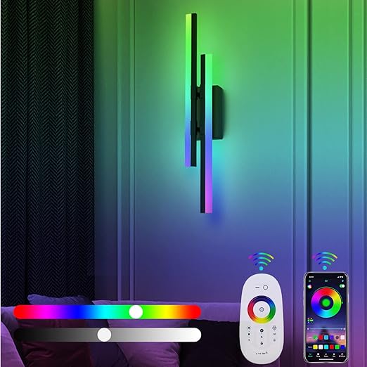VBTJWRFE LED Wall Lights Dimmable RGB Colour Changing Mood Lights 16W Specialty Decorative Sconces Color Lighting Remote Control/APP Control Indoor Sconces Aluminum Wall Lamp for Living Room Bedroom lofty