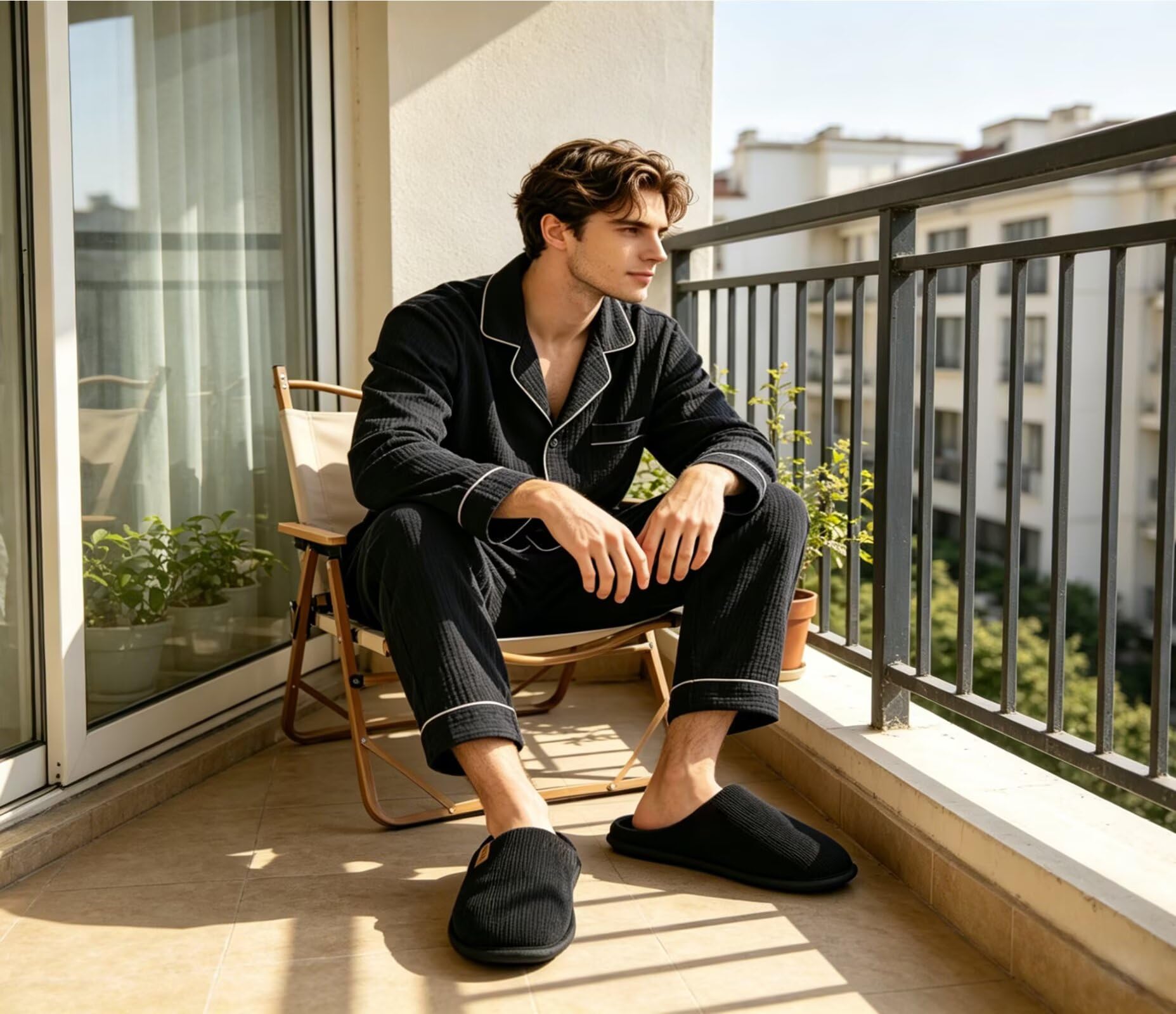 ONCAI Hausschuhe Herren Rückstellschaum Memory Foam Herren Pantoffeln und Mann Haus Schuhe mit Kunstpelz Futter und Indoor Outdoor Gummisohlen EU Größe 40-49