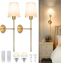 Dehobo Dimmable Indoor Wall Light, Gold Wall Lamps, Battery Operated Lights, 3000 K, 4000 K, 6000 K, for Bedroom, Hallway, Stairs, 2 Pieces