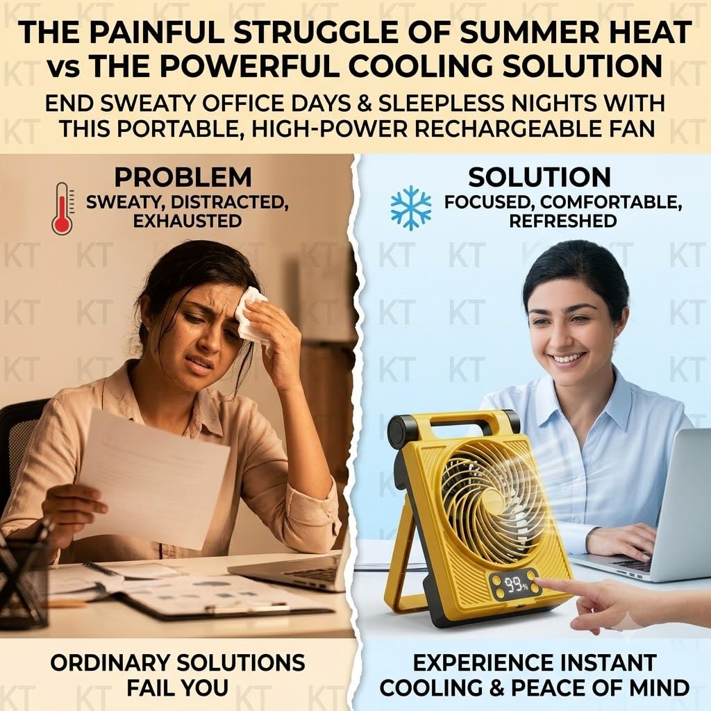 Drumstone { 2026 Brings 5 Years WARRANTY ) Rechargeable Fan for Home Portable Table Fan with 10000mAh Battery Powerful Cooling Small Desk Fan for Office Kitchen Outdoor Camping Study Table