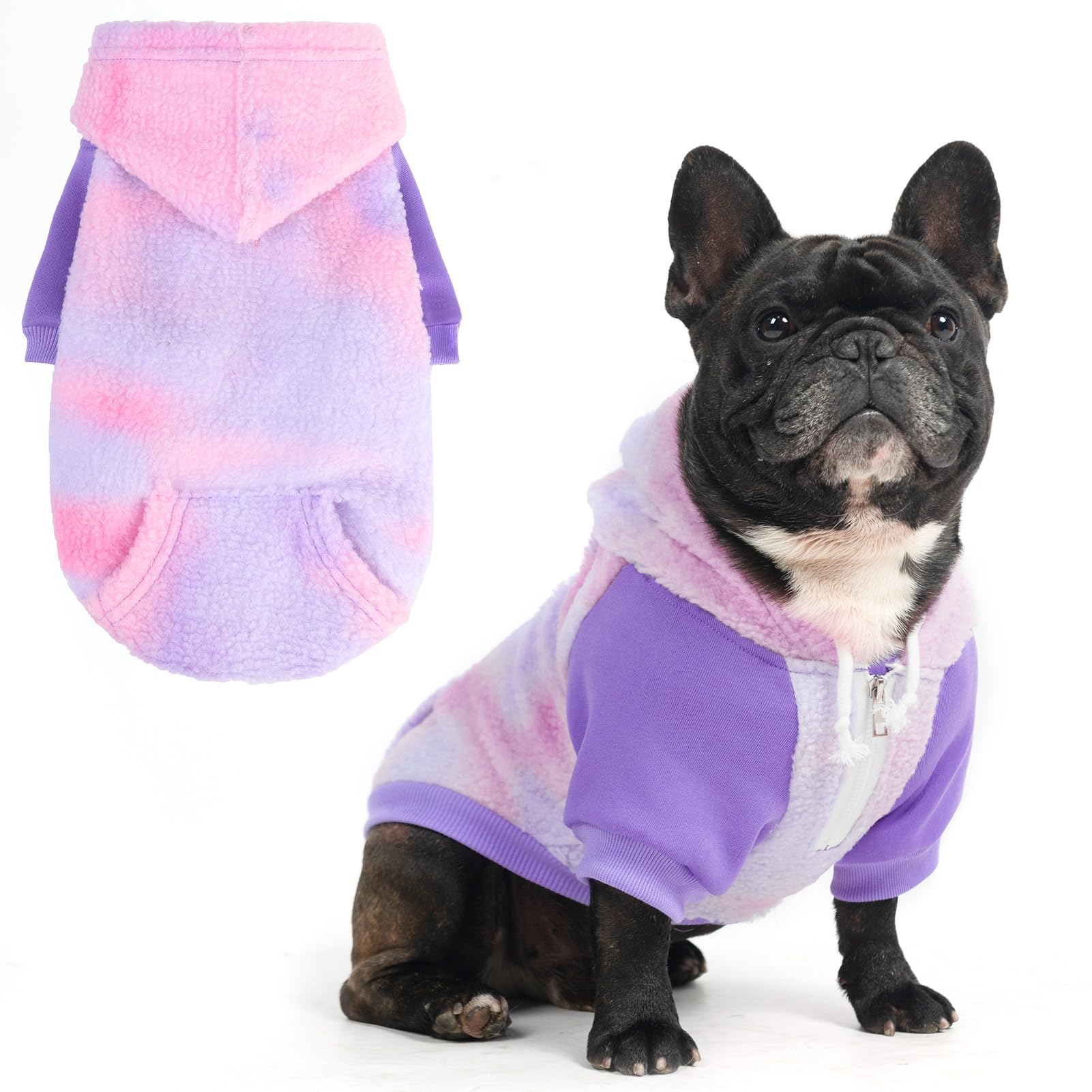 BINGPET Dog Hoodie Sherpa Hooded Sweatshirt Tie Dye, Soft Warm Dog Sweaters for Small Medium Large Dogs, Fuzzy Fleece Dog Clothes Cold Weather Coats