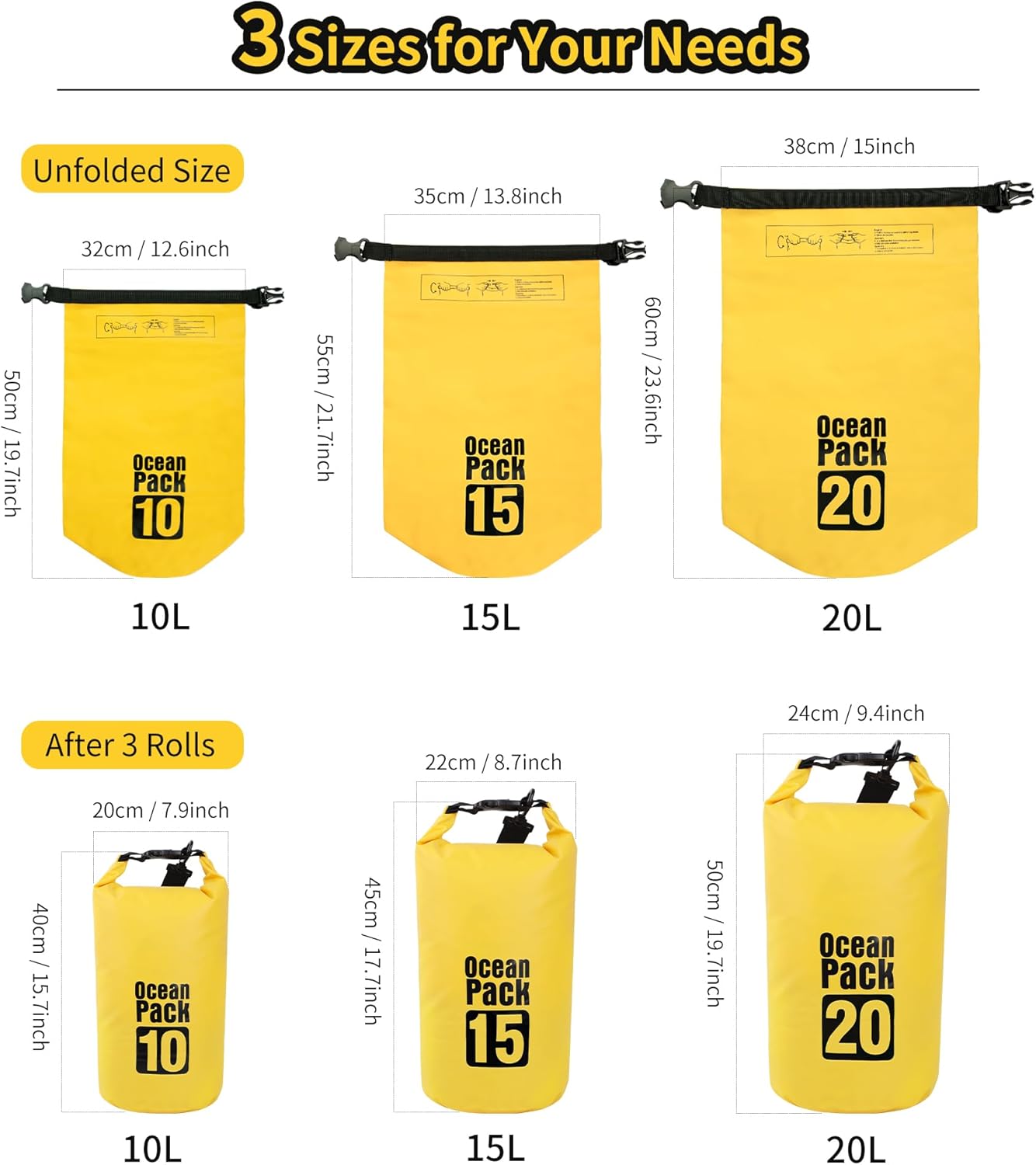 Dry Bag Waterproof for Women Men,20L Rolled Lightweight Dry Storage Bag Backpack with Phone Case for Travel,Swimming,Boating, Kayaking,Camping & Beach,Yellow - Image 2