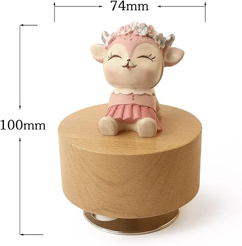 Miniatura 2 de SOFTALK Caja de música mecánica de madera con diseño de animales pequeños, cajas musicales con texto en inglés "You are My Sunshine", regalo para