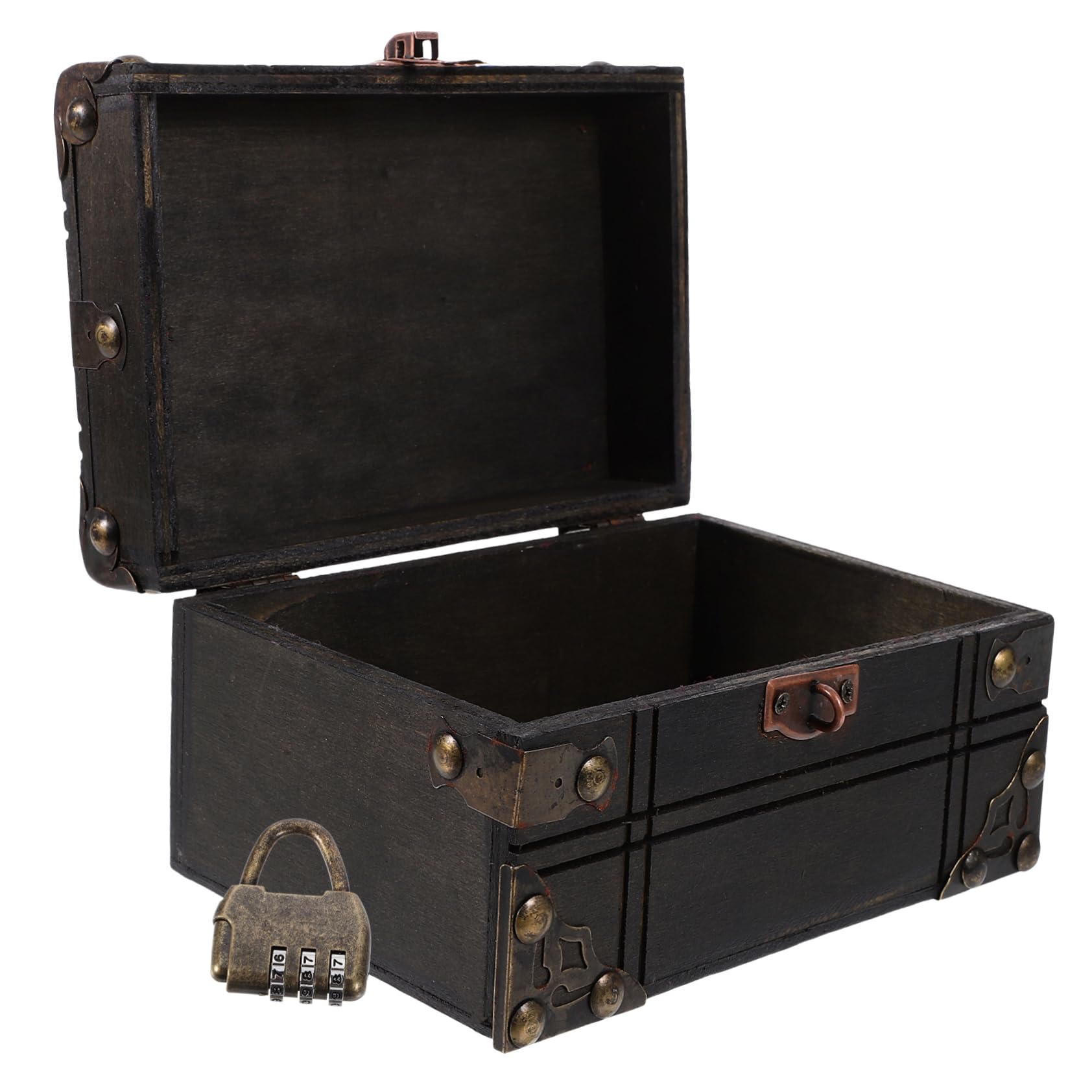 Ipetboom Vintage Wooden Jewelry Chest with Lock Retro Trinket Box for Storage Keepsakes and Home Decoration Versatile Treasure Box for Personal Use Film Props