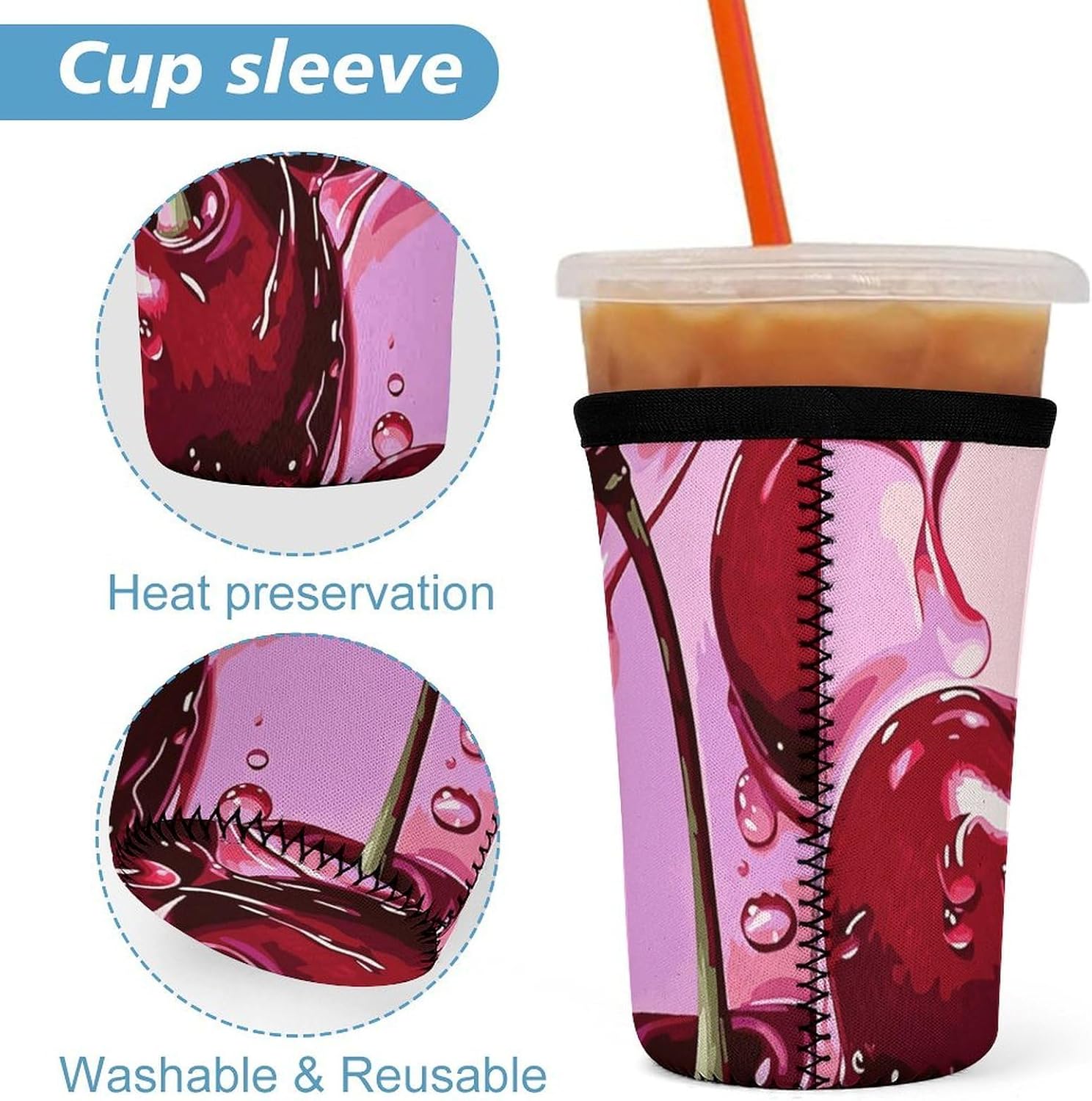 3 Pack Neoprene Cup Sleeves, Stretchy Reusable Drink Cup Cover Universal