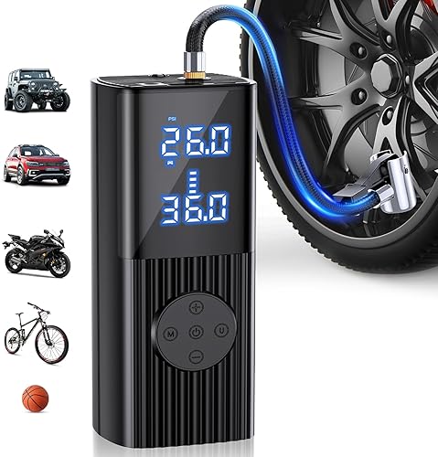 Inflador de neumáticos, compresor de aire portátil, 9000 mAh y CC 12 V de doble potencia, inflado rápido de 40 Lmin, bomba de aire inalámbrica de