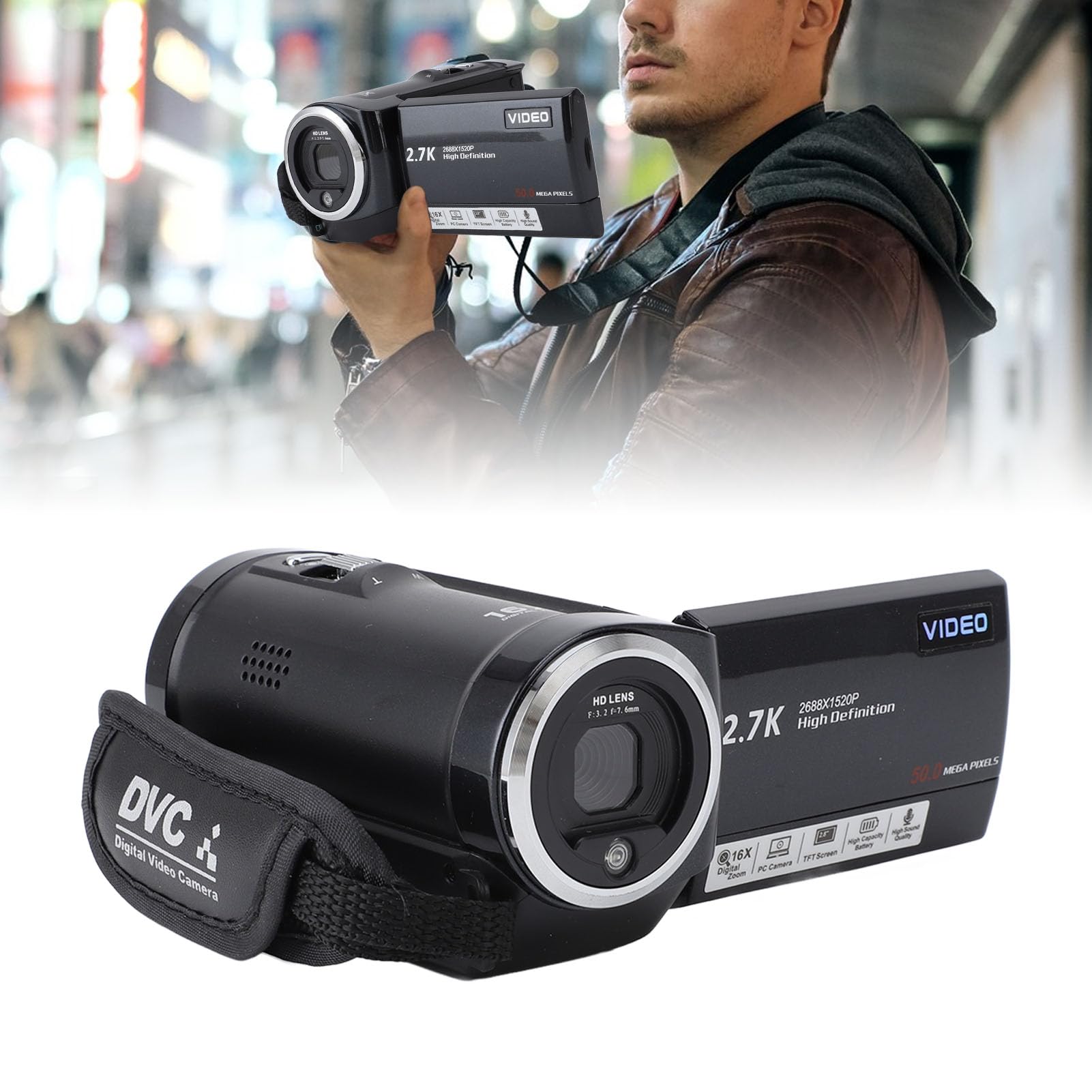 Amazon | ビデオカメラ ビデオカメラ、2.7K 50MP デジタルカメラ