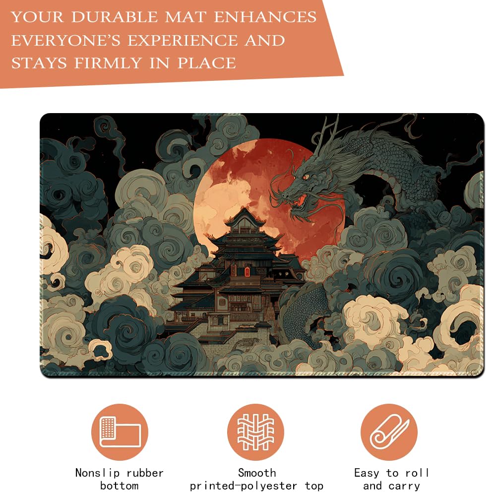 MTG Play Mat, 60 x 35 cm MTG TCG Play Mat with Stitched Edges, HD Print Play Mat for Card Games, Non-Slip Gaming Play Mat with Storage Bag, Tree, Fighting Game Mat (No Zone,4)